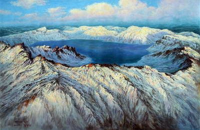 朝鲜名家油画金英男《白头山天池》油画海外直供【白头山出品】