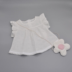 宝宝夏装短袖t恤纯棉纱布白色婴幼儿女童韩版飞袖半袖上衣娃娃衫