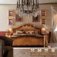 美式双人床木纹拼花婚床大床2米2.2米实木意大利双人床主卧室