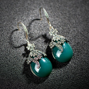 Thai silver jewelry vintage Thai silver green agate earrings green drop earrings earrings long female S925 silver