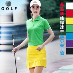 韩国高尔夫T恤女速干golf服装女士短袖T恤夏季纯棉球服polo衫上衣