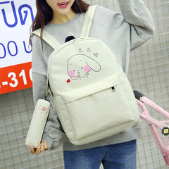 韩版新款休闲双肩包女中学生书包学院风帆布卡通印花旅行电脑背包