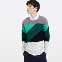 美特斯邦威2015秋装新款男色块肌理长袖毛衫吊牌价169元