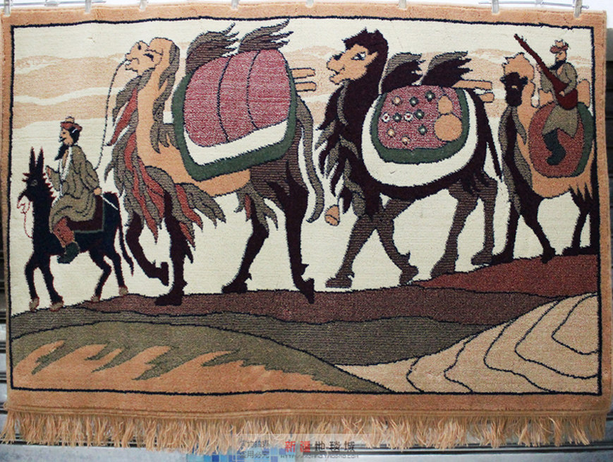 进店购买新疆地毯城 和田手工纯羊毛地毯 挂毯 丝毯 羊皮毯 羊毛护腰