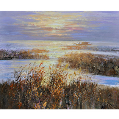 房树军《雪中芦苇一》布面油画