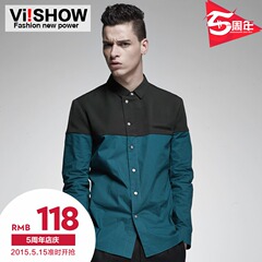 Spring and autumn new style long sleeve shirt viishow2015 cotton contrast stitching shirt noble gentleman shirt