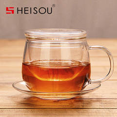 heisou创意玻璃杯 耐热办公过滤花草茶杯 透明水杯子带盖