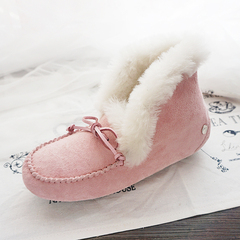冬季豆豆鞋女真皮羊皮毛一体雪地靴孕妇冬靴加绒保暖棉鞋