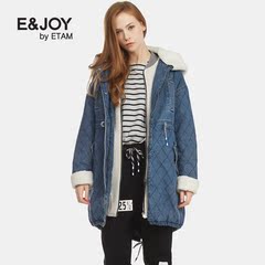 Etam/艾格 E＆joy 2016冬新品系带中长款牛仔棉服16083200744