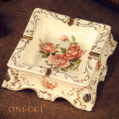 欧式复古奢华陶瓷烟灰缸时尚创意个性烟缸象牙瓷摆件礼品包邮