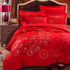婚庆四件套大红结婚床单1.8m床上用品 200X230米全棉被套220x240