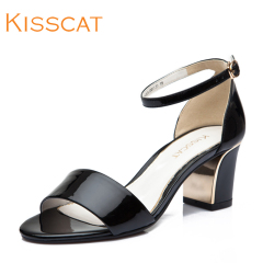 KISSCAT/kissing cat 2014 new temperament commuter rough summer cow leather high heel sandals