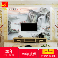 瓷砖电视背景墙彩雕 山水画 大型壁画 瀑布山水