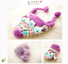 韩国儿童冬针织帽子男女宝宝加绒护耳帽围巾手套三件套包邮