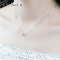 TIMENOTES 925银项链锁骨链女士锆石韩版可爱精致小清新银饰品