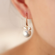 Powder makeup new Korean faux Pearl Earrings earring female temperament cute bow rhinestones ear bag-mail
