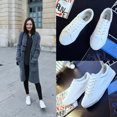 韩国代购新款白色帆布鞋女系带小白鞋平底鞋低帮鞋纯白色休闲单鞋