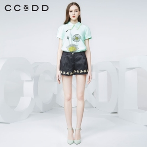 CCDD2016夏装新款专柜正品女 花朵印花时尚拼色衬衫 通勤百搭上衣