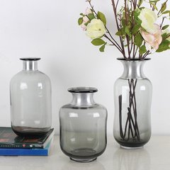 欧式透明玻璃花瓶电视柜婚庆客厅北欧烟灰色水培花瓶装饰品摆件
