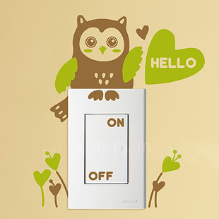猫头鹰开关贴 节约用电卡通开关贴墙贴纸 幼儿园儿童节礼物