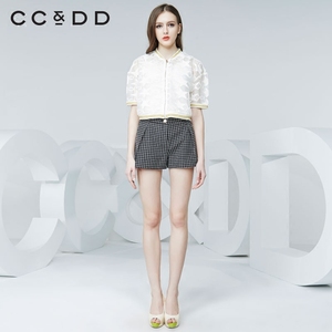 CCDD2016夏装新款专柜正品女欧根纱星星绣花亮丝罗纹V领短外套