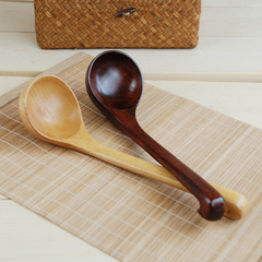 KENS 天然木质长柄大汤勺 荷木勺子 带勾环保木质汤瓢 长柄木勺