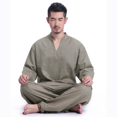 璐依兰秋冬瑜伽服套装男棉麻大码瑜珈服禅服愈加健身居士禅修服男