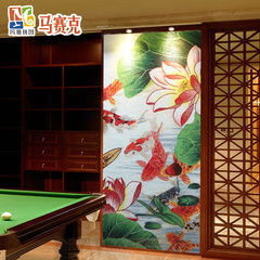中式九鱼图艺术玻璃马赛克客厅背景墙防水瓷砖荷花电视背景墙壁画