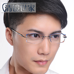 韩国钻石切边眼镜架男纯钛无框眼镜框渐变色超轻潮成品近视眼镜