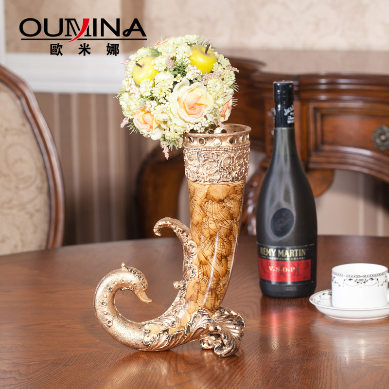 欧米娜 欧式树脂工艺品摆件 牛角花瓶摆件 客厅插花 装饰品摆设产品展示图3