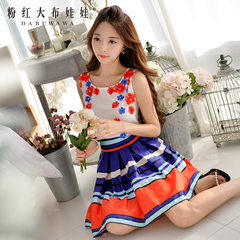 Pettiskirt pink doll summer 2015 new skirt Royal Blue striped pleated skirt dress