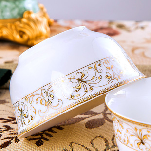 骨瓷碗厂家直销4.5寸金边太阳岛金钟饭碗 景德镇陶瓷碗可定制LOGO