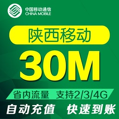 陕西移动30M省内手机流量充值 上网加油包2g3g4g移动流量叠加包