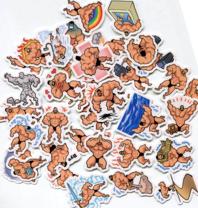 贴纸line表情超级肌肉自制手帐相册防水40张贴纸