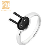 Old silversmith 925 sterling silver ring Festival fashion black rabbit live female ring lettering opening women''s ring