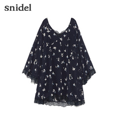 snidel 2016秋冬新品 甜美碎花蕾丝雪纺连衣裙（商场同款）