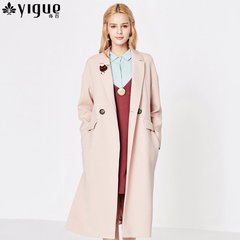 Yigue/亦谷2016秋新品通勤淑女西装领长袖带口袋中长款风衣女E268