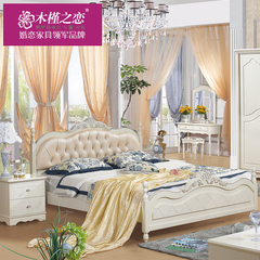 木槿之恋皮艺床韩式田园软靠真皮双人床1.8米1.5白色雕花卧室家具