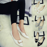 2015 the Korean version of the new spring/summer shoes flat tip at the end of the shallow flat metal foot side buckle fashion women shoes