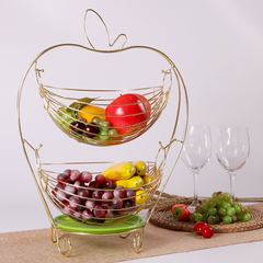 创意水果篮摇摆收纳篮水果盘双层客厅装饰糖果盘子不锈钢色沥水篮