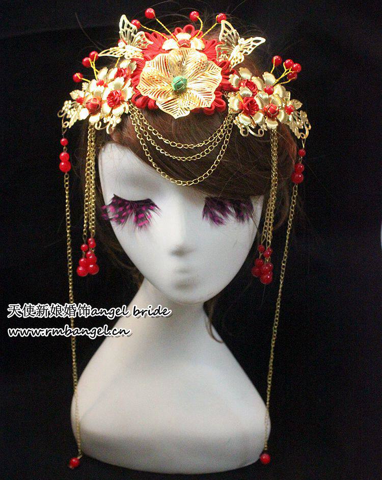 古装新娘皇冠头饰中式结婚发饰古代秀禾服龙凤褂凤冠霞帔红色旗袍