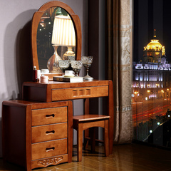 橡胶木家具实木化妆桌梳妆台 卧室简约中式现代包妆凳妆镜包邮909