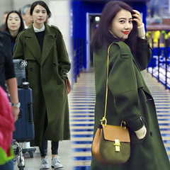 冬季韩版新款2016军绿色毛呢中长款呢子大衣 双面呢子女修身显瘦