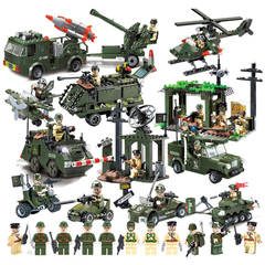 启蒙积木 军事拼装塑料飞机坦克模型儿童玩具 8-10-12岁男孩兵人