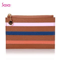 Sasa萨萨新款时尚炫彩条纹女式钱包 横款多功能手拿包零钱包卡包
