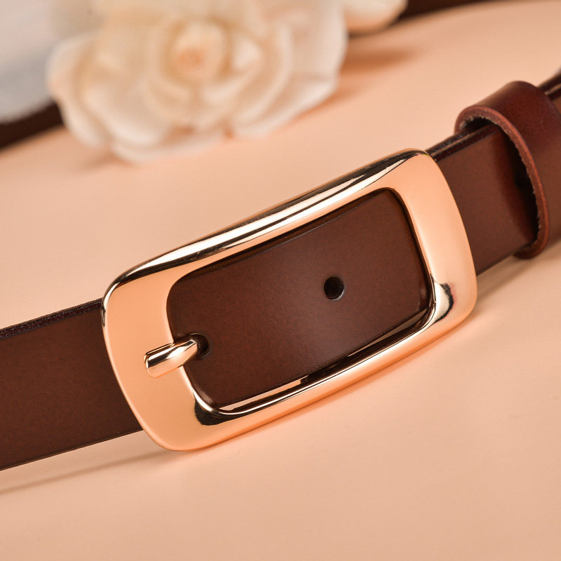 时尚百搭女士真皮针扣光面牛皮腰带