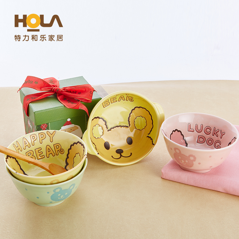 HOLA特力和乐屋日本进口日式陶瓷可爱萌哒动物绘画双耳钵饭碗产品展示图2