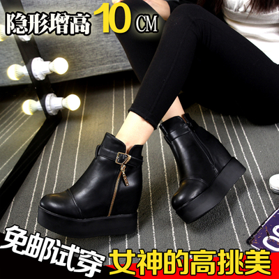 欧洲站2015秋冬新款厚底内增高短靴 韩版时尚