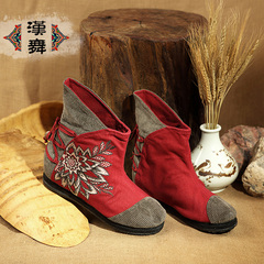 Chinese dance authentic women's national wind in autumn-tube booties with embroidered flat high boots show