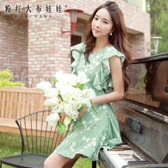 Dresses and skirts in summer pink doll 2015 Lady Lotus Leaf cuff and put on high waist slimming dresses